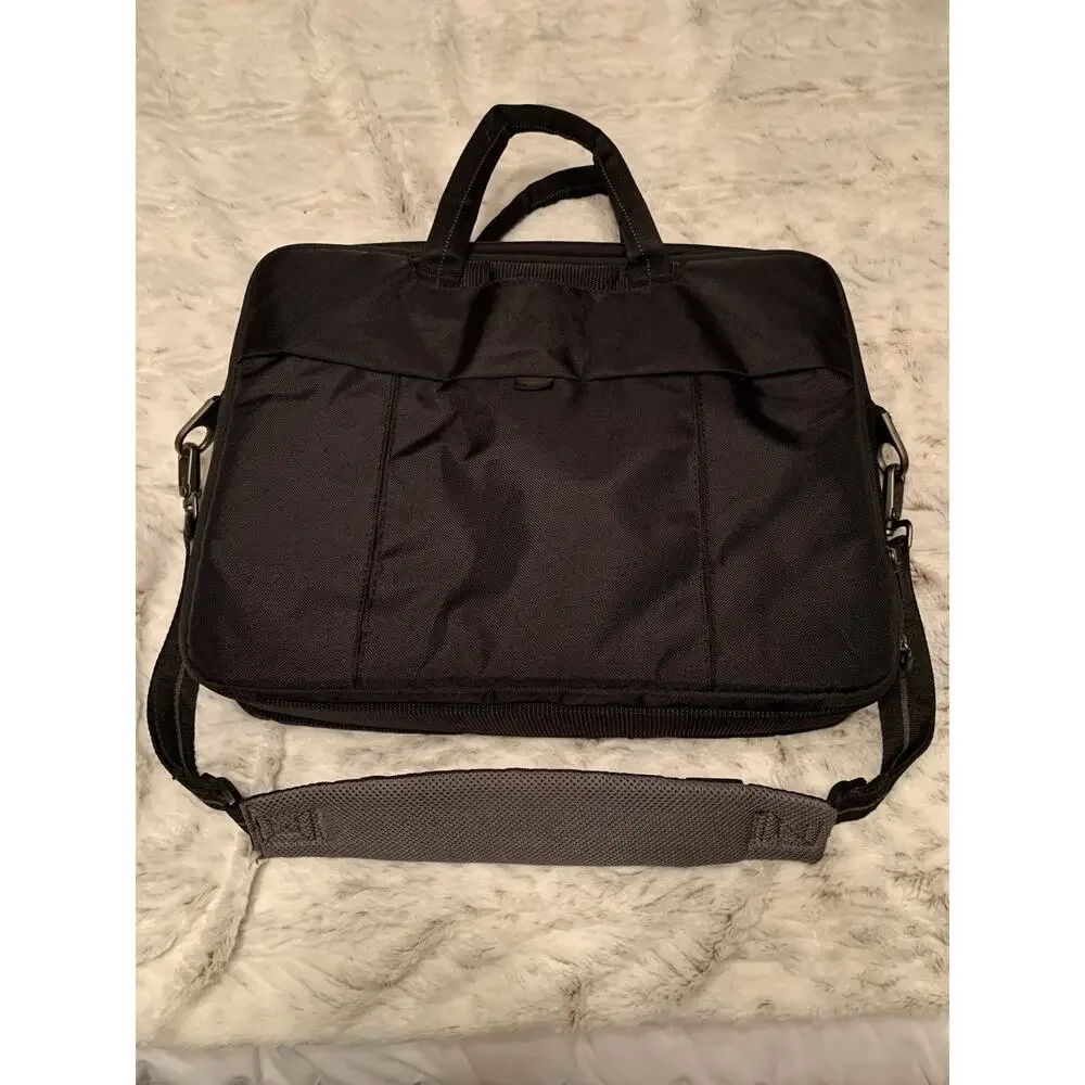 Dell Computer 3 Layer Laptop Bag Black Canvas Messenger Briefcase Shoulder Bag